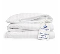 Premium Cotton Duvet Protector - 300 Thread Count Damask Stripe - Zipper Closure with Corner Ties - Breathable Comforter Cover - Twin, Full, Queen, King