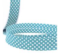 Premium Cotton Spotty Bias Binding Tape 20mm Wide - White Dots On Turquoise - 5m - Dotty Patterned Smooth Trim for Quiting & Garment Edging- Machine Washable - Giddy Square