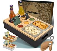 Premium Couch Bar - Kiri Wood - 3 Colours - 3 Dip Bowls 2 Snack Bowls 2 Coasters 1 Bottle Opener, Snack Box Organiser Bottle Holder - Sofa Butler Serving Tray (Black)