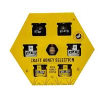 Premium Craft Honey collection Gift Set - 6 Mini Jars with Wooden Dipper | Acacia, Clear & Soft Set Honey Variety | Natural Sweetener Sampler Pack 168g