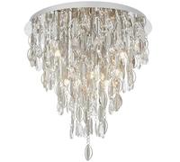 PREMIUM Crystal Flush Ceiling Light Chrome & Glass 6 Lamp Chandelier Fitting