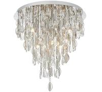 PREMIUM Crystal Flush Ceiling Light Chrome & Glass 6 Lamp Chandelier Fitting
