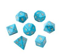 Premium Crystal Gemstone for DND Dice Set 7pcs forRPG Polyhedral Dice for Tabletop Gaming Gifts (Black Wood Vein Marble)(Blue Turquoise)