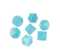 Premium Crystal Gemstone for DND Dice Set 7pcs forRPG Polyhedral Dice for Tabletop Gaming Gifts (Black Wood Vein Marble)(Light Blue Cat Eye)