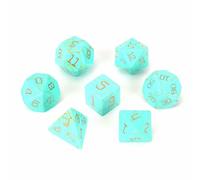 Premium Crystal Gemstone for DND Dice Set 7pcs forRPG Polyhedral Dice for Tabletop Gaming Gifts (Black Wood Vein Marble)(Green Turquoise)