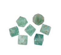 Premium Crystal Gemstone for DND Dice Set 7pcs forRPG Polyhedral Dice for Tabletop Gaming Gifts (Black Wood Vein Marble)(Green Fluorite)