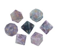 Premium Crystal Gemstone for DND Dice Set 7pcs forRPG Polyhedral Dice for Tabletop Gaming Gifts (Black Wood Vein Marble)(Purple Fluorite)
