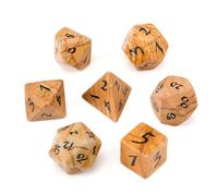 Premium Crystal Gemstone for DND Dice Set 7pcs forRPG Polyhedral Dice for Tabletop Gaming Gifts (Black Wood Vein Marble)(Yellow Wood Grain Stone)