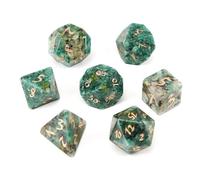 Premium Crystal Gemstone for DND Dice Set 7pcs forRPG Polyhedral Dice for Tabletop Gaming Gifts (Black Wood Vein Marble)(African Turquoise)