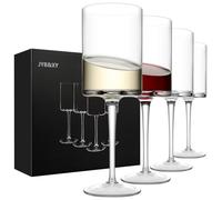 Premium Crystal Wine Glasses - Hand Blown, Thin Rim, Long Stem, Square Unique Design - Set of 4, 15oz - Perfect for Men or Women, Wedding, Anniversary, Christmas, Birthday Gift