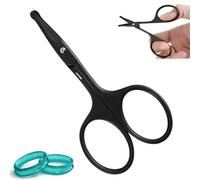 Premium Curved Safety Blade Nail Scissors, Rounded Tip, for Trimming Eyebrows, Face, Hair, Cuticles, Ear Hair, J2 Stainless Steel (Black, 4 Inch)