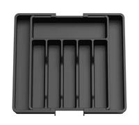 Premium Cutlery Drawer Organiser, Expandable Utensil Tray for Kitchen, Adjustable Silverware and Flatware Holder, Compact Plastic Storage for Spoons Forks Knives, Large, Black