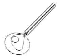 Premium Danish Dough Whisk Stainless Steel Hook Dutch Bread Mixer for Sourdough Baking, Ergonomic Bread Dough Whisk with Single Hole Design, Silver, 7.87-Inch Handle