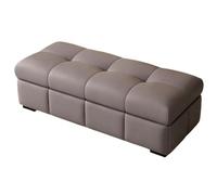 Premium Dark Gray 100cm Rectangular Storage Ottoman Genuine Leather Fabric High Resilience Foam Stylish Bench for Bedroom Living Room and Dressing Area