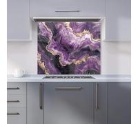 Premium Deep Purple Marble Effect Kitchen Splashback 6mm Toughened Glass Kitchen Splashback - Heat Resistant Splashback for Kitchens, Perfect for Cookers and Hobs, Polished Edges