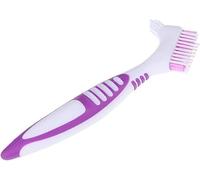 Premium Denture Cleaning Brush Set with Multi-Layered Bristles & Ergonomic Rubber Handle, Portable Denture Double Sided Brush for False Teeth Cleaning Orange