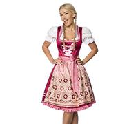 Premium Designer Dirndl with Apron Dress Oktoberfest Costume Dress Border Ruffle Flowers Sequins Beads Blue Pink XS - 3XL, Pink/red, S