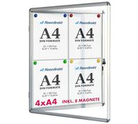 Premium Display Box for Indoor Use, Info Box, Acrylic Glass, Magnetic & Writeable Back Panel, Double Door with Cylinder Lock, Aluminium Frame (for 4 x A4)