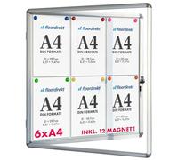 Premium Display Box for Indoor Use, Info Box, Acrylic Glass, Magnetic & Writeable Back Panel, Double Door with Cylinder Lock, Aluminium Frame (for 6 x A4)
