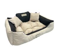 KingDog Dog and Cat Bed with Two Cushions Dog Cushion Dog Basket Pet Bed Washable Waterproof PVC Material (Beige)