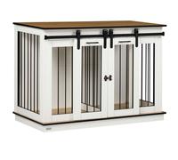 Premium Dog Crate Furniture, Double Cage for Large & Small Dogs, Stylish White D