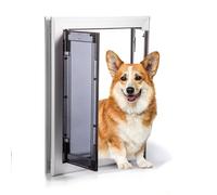 Premium Dog Door, Aluminum Pet Door with Double Panels, Doggie Door with Automatic Closing Magnetic Flaps, Slide-in Panel & 4 Security Locks, Weather Resistant & Durable Use, Medium