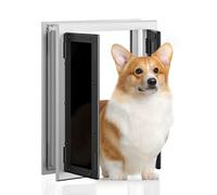 Premium Dog Door, PETOUCH Aluminum Pet Door with Double Panels, Doggie Door with Automatic Closing Magnetic Flaps, Slide-in Panel & 4 Security Locks, Weather Resistant & Durable Use, Medium