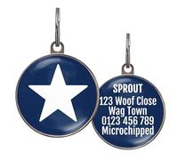 Premium Dog ID Tags - Compliant with UK Pet ID Law - Double-Sided Pet Name Tags with Custom Info on Back - 6 Colour Options - Waterproof & Durable Metal Tags for Dogs (Star)