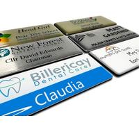 Premium Domed Personalised Printed Logo Names Badges White, Silver & Gold