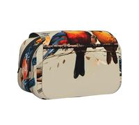 Premium Double Layer Flip Top Pencil Case, Large Capacity 20cm Oxford Fabric School Supply Organizer for Students Teens, pen bag for Travel Sketching, Colorful Bird, Exam Essential Stationery Box