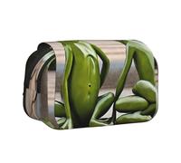 Premium Double Layer Flip Top Pencil Case, Large Capacity 20cm Oxford Fabric School Supply Organizer for Students Teens, pen bag for Travel Sketching, Funny Green Frogs, Exam Essential Stationery Box