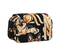 Premium Double Layer Flip Top Pencil Case, Large Capacity 20cm Oxford Fabric School Supply Organizer for Students Teens, pen bag for Travel Sketching, German shepherd, Exam Essential Stationery Box