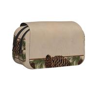Premium Double Layer Flip Top Pencil Case, Large Capacity 20cm Oxford Fabric School Supply Organizer for Students Teens, pen bag for Travel Sketching, Pine Cone Border, Exam Essential Stationery Box