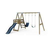 Premium Double Swing with Deck - Flex and Baby Navy Blue | 6ft Slide | Stable Construction | Premium Welded Brackets & Pressure Treated Timber |