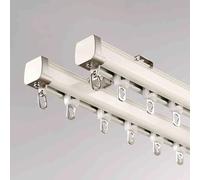 Premium Double Track ain Rail Set3.0MM Thick Aluminium Silent Bearing Wheels Ceiling & Wall Mount Ideal for Living Room & Bedroom4.50M White