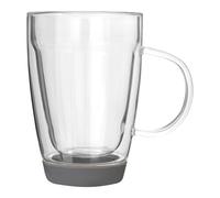 Premier Housewares Double Wall Mug, Glass, Grey Silicone Base, 350ml, 9 x 12 x 12 cm
