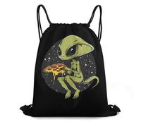 Premium Drawstring Bag Alien Eating Pizza String Sackpack Unisex Gym Backpack for Holidays Travel Hiking 36X42cm