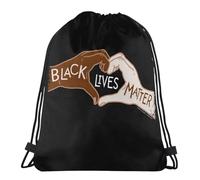 Premium Drawstring Bag Black Lives Matters Heart Hands Trainer Bags Personalised String Sackpack For Shopping Adults Teenager 36X42Cm