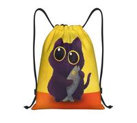 Premium Drawstring Bag Cute Animal Cat Fish Swim Bags Eco Friendly Sports Backpack for School Kids Hiking 36X42cm