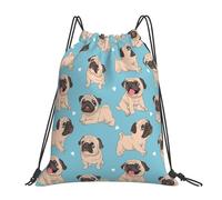 Premium Drawstring Bag Funny Cartoon Pugs Puppies, Comfortable Drawstring Backpack, Unisex Cinch Sack, for Kids Children 36X42cm