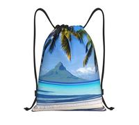 Premium Drawstring Bag Tahiti Beaches Print Swimming Backpack Foldable Cinch Sack For Kids Men Adults 36X42Cm