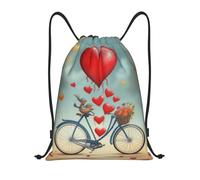 Premium Drawstring Bag Two Hearts Fall in Love on Bicycle Print Swim String Backpack Personalised Trainer Bags for Men Holidays Teenager 36X42cm