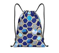 Premium Drawstring Gym Bag Blue Pattern and Diamond String Sackpack Eco Friendly Trainer Bags for Beach Teenager Kids 36X42cm