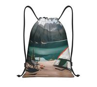 Premium Drawstring Gym Bag Serenity Lake Camping Swim Bags Foldable Sport Gym Sack for Holidays Beach Men 36X42cm