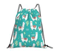 Premium Drawstring Sport Bag Cute White Llama Alpaca And Cactus, Personalised Gym Backpack, Foldable Cinch Sack, for Women Travel 36X42cm