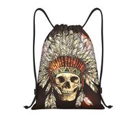 Premium Drawstring Swimming Bag American Native Vintage Skull Chief, Eco Friendly Sports Backpack, Comfortable String Sackpack, for Shopping Hiking 36X42cm