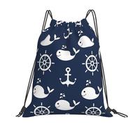 Premium Drawstring Swimming Bag Nautical Anchor Ships Wheel Blue Whale, Personalised Gym Backpack, Foldable Swim Bags, for Beach School 36X42cm