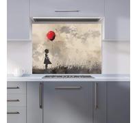 Premium Dreamy Banksy-Inspired Girl with Red Balloon Kitchen Splashback 6mm Toughened Glass Kitchen Splashback - Heat Resistant Splashback for Kitchens, Perfect for Cookers and Hobs, Polished Edges