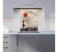 Premium Dreamy Banksy-Inspired Girl with Red Balloon Kitchen Splashback 6mm Toughened Glass Kitchen Splashback - Heat Resistant Splashback for Kitchens, Perfect for Cookers and Hobs, Polished Edges