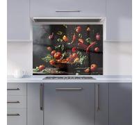 Premium Dynamic Levitation: Vegetable Ballet Kitchen Splashback 6mm Toughened Glass Kitchen Splashback - Heat Resistant Splashback for Kitchens, Perfect for Cookers and Hobs, Polished Edges
